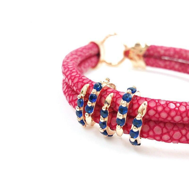 Rose Red Studded Luxury Leather Bracelet Leather Unique Leather Bracelets   