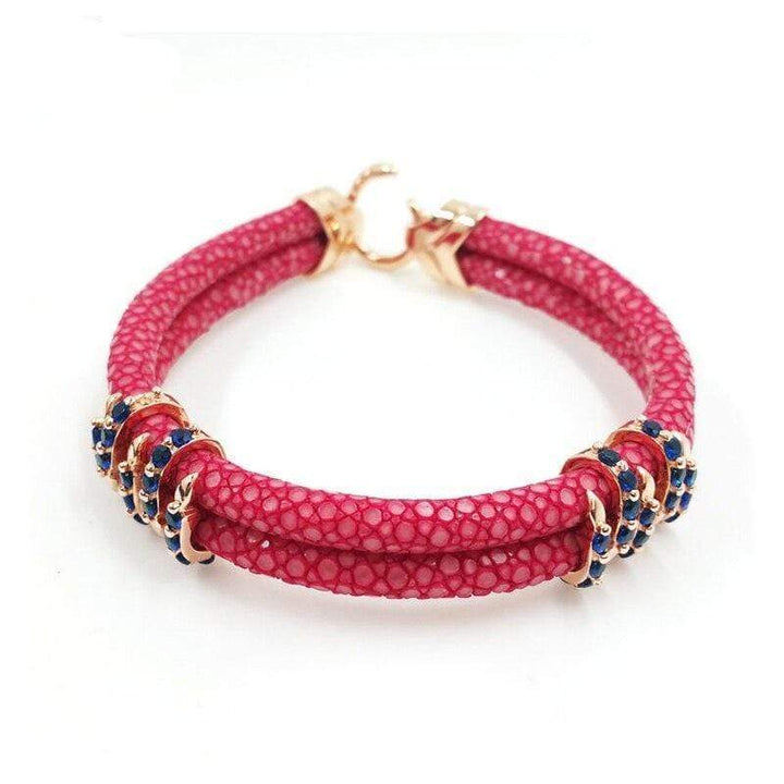 Rose Red Studded Luxury Leather Bracelet Leather Unique Leather Bracelets   