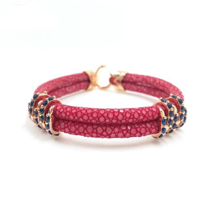Rose Red Studded Luxury Leather Bracelet Leather Unique Leather Bracelets Red/Rose Gold/Blue 16cm 