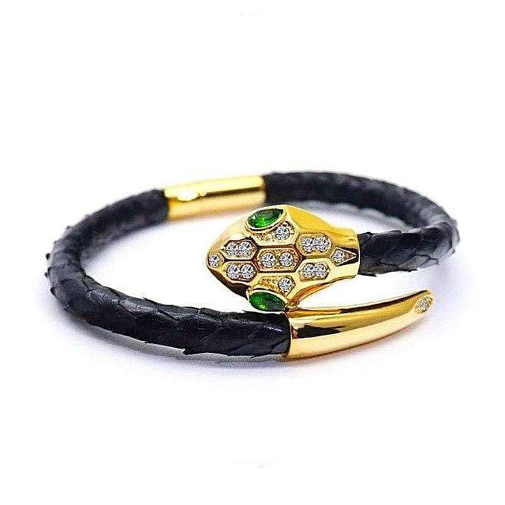 Royal Gold Luxury Leather Leather Unique Leather Bracelets Black/Gold 17cm 