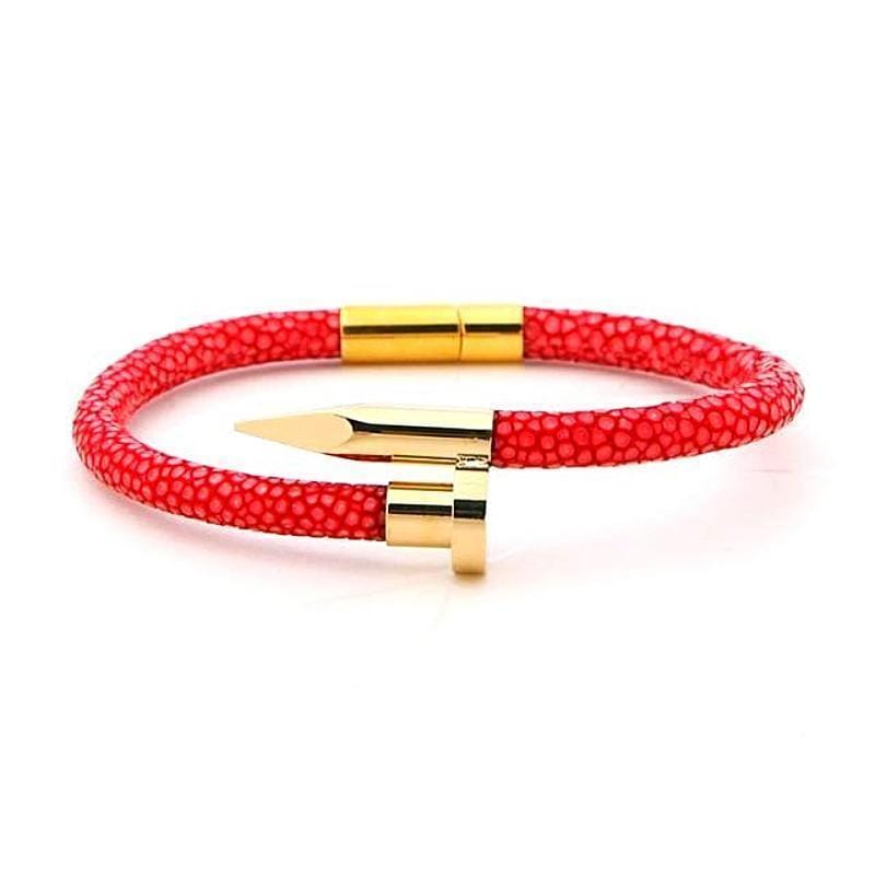 Valiant Luxury Leather Nail Bracelets Leather Unique Leather Bracelets Red/Gold 16cm 